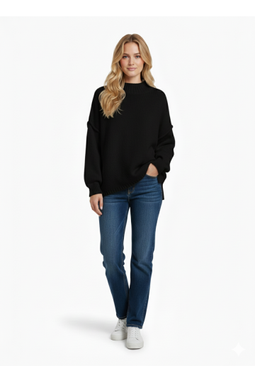 Pull noir Col Montant en Maille Douce - Taille Unique - 1