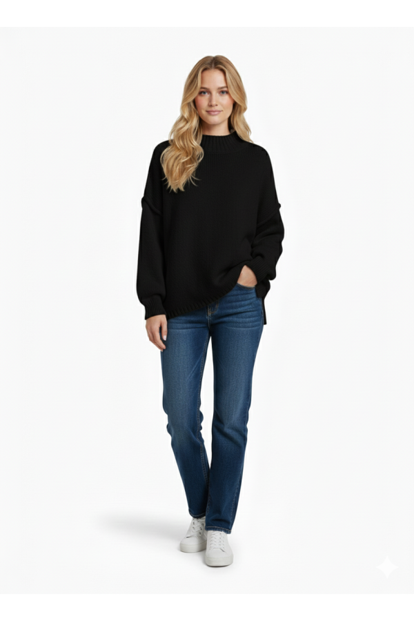 Pull noir Col Montant en Maille Douce - Taille Unique - 1