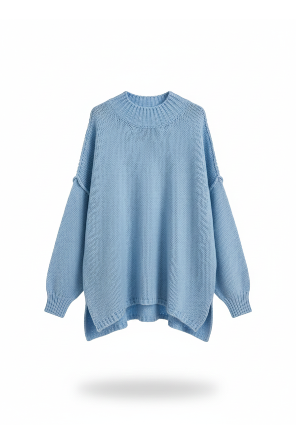 Pull bleu ciel Col Montant en Maille Douce - Taille Unique - 3