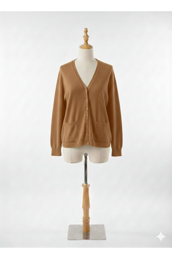 Gilet marron Cardigan Maille Douce - Col V - 3