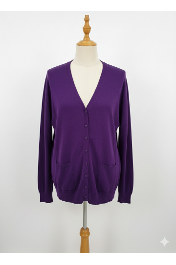 Gilet violet Cardigan Maille Douce - Col V - 2