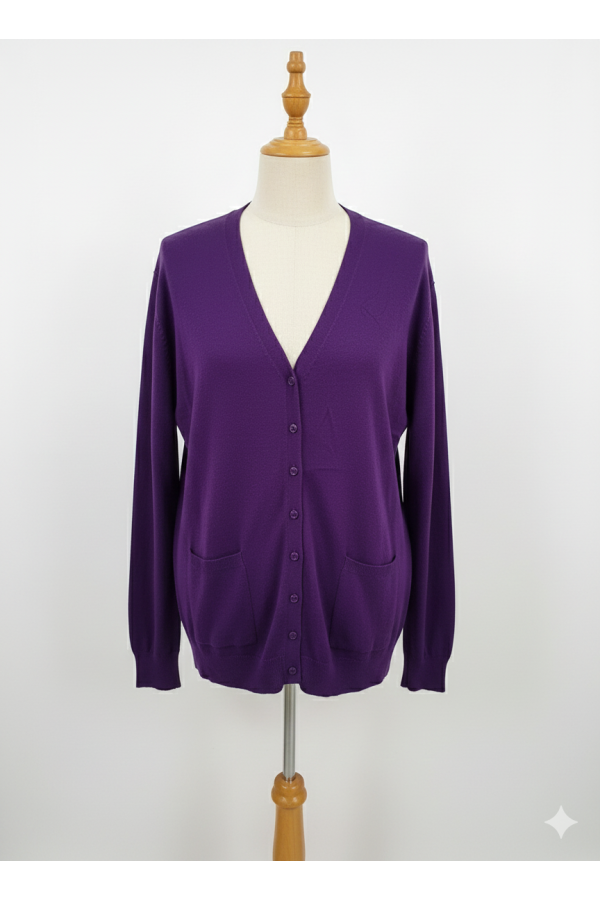 Gilet violet Cardigan Maille Douce - Col V - 2