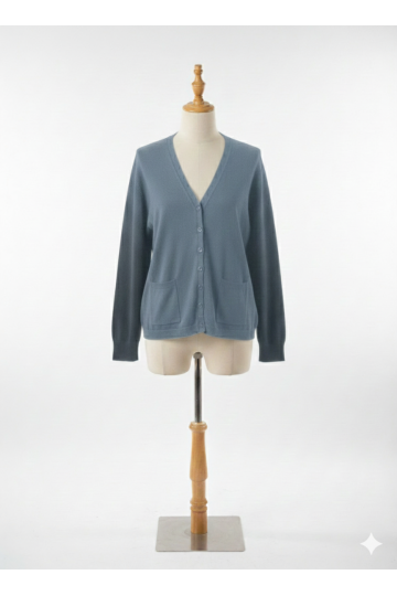 Gilet bleu Cardigan Maille Douce - Col V - 2