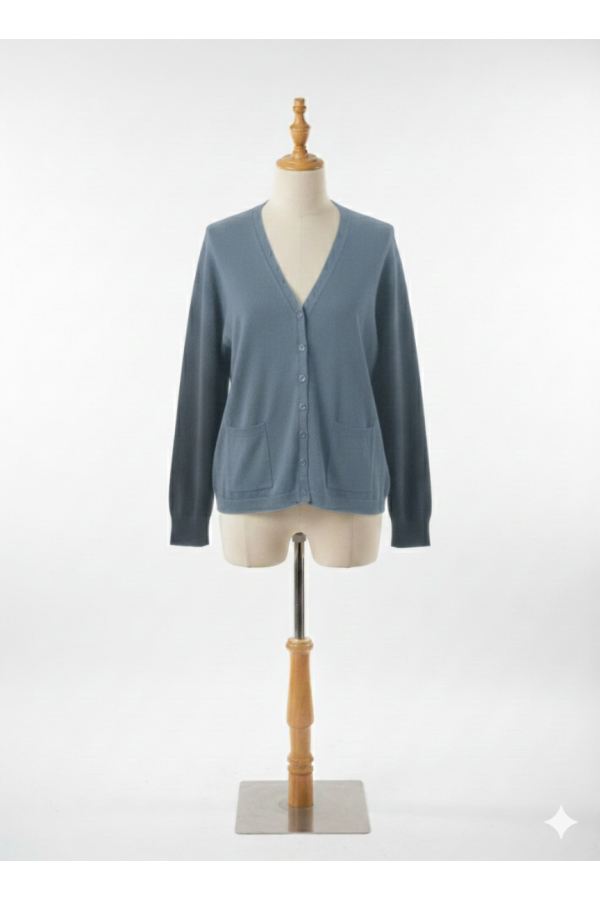 Gilet bleu Cardigan Maille Douce - Col V - 2