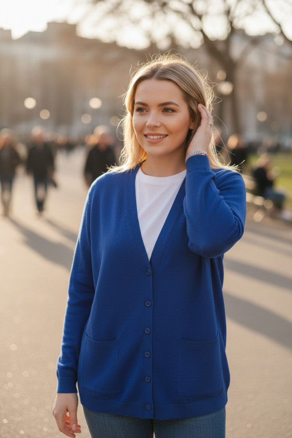 Gilet bleu roi Cardigan Maille Douce - Col V - 1