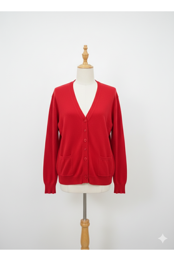 Gilet rouge Cardigan Maille Douce - Col V - 2