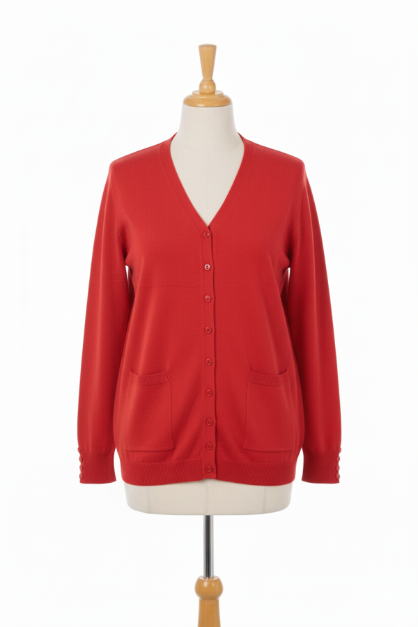 Gilet rouge Cardigan Maille Douce - Col V - 3