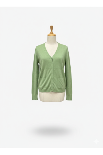 Gilet vert pomme Cardigan Maille Douce - Col V - 2