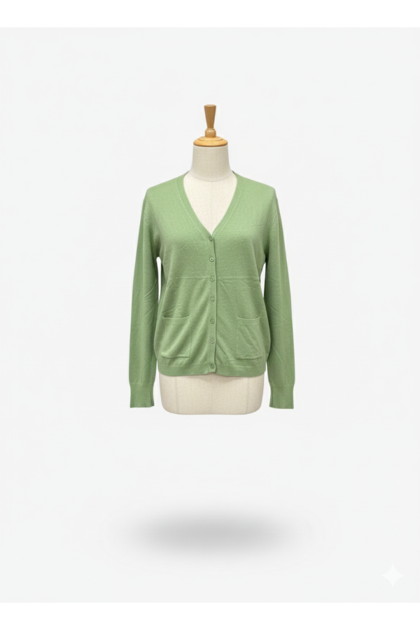 Gilet vert pomme Cardigan Maille Douce - Col V - 2