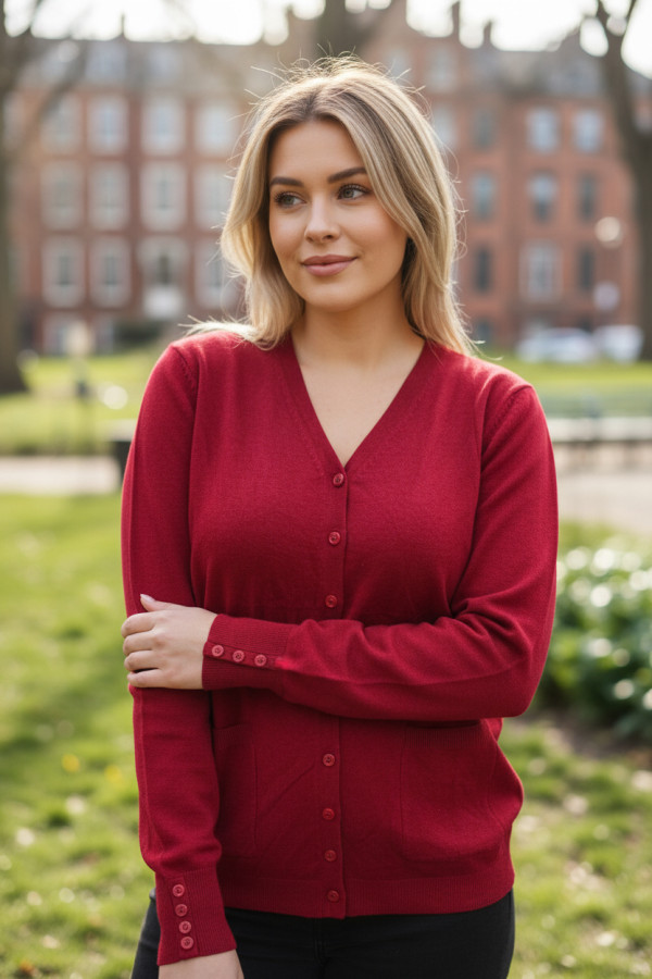 Gilet bordeaux Cardigan Maille Douce - Col V - 1