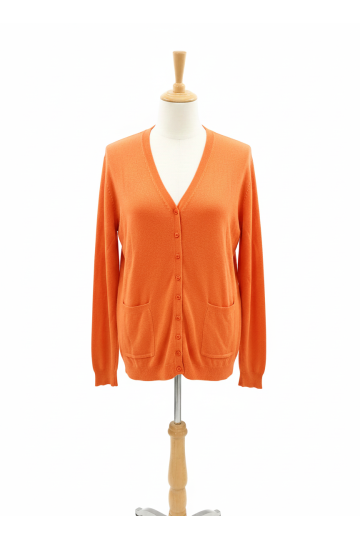 Gilet orange Cardigan Maille Douce - Col V - 2