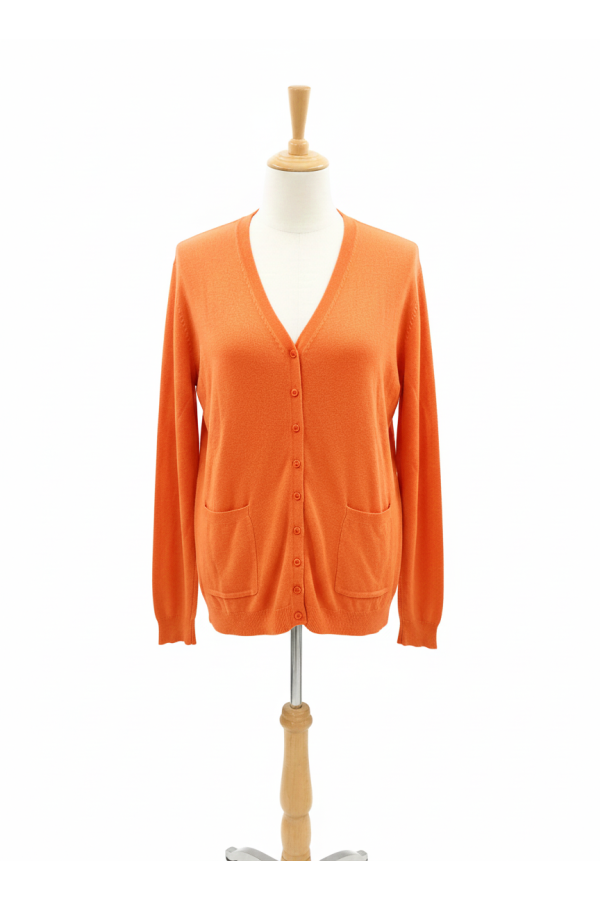Gilet orange Cardigan Maille Douce - Col V - 2