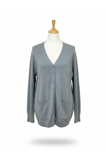 Gilet gris Cardigan Maille Douce - Col V - 2