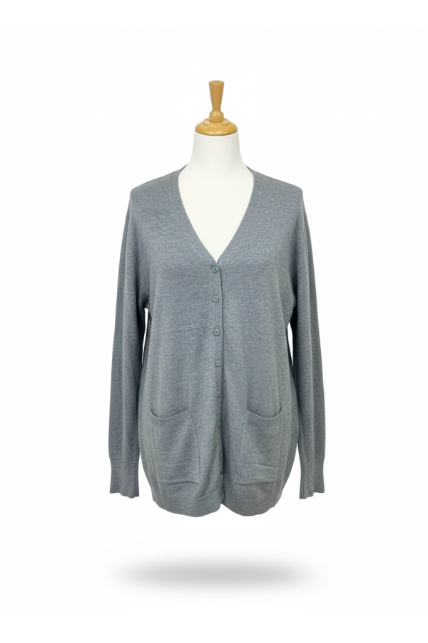 Gilet gris Cardigan Maille Douce - Col V - 2