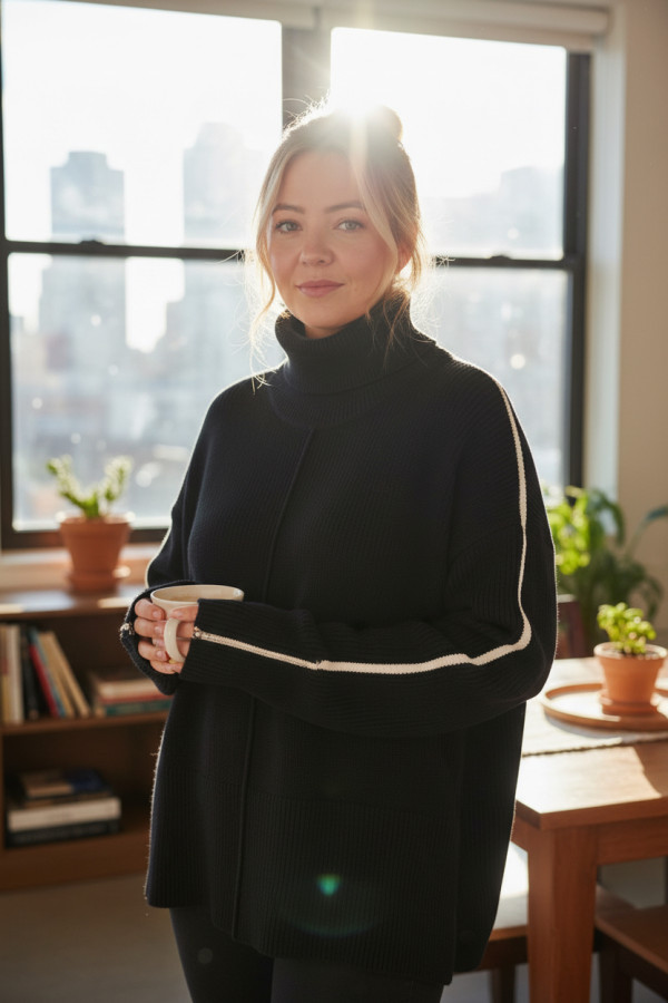 Pull noir Col Roulé Élégant – Maille Douce - 1