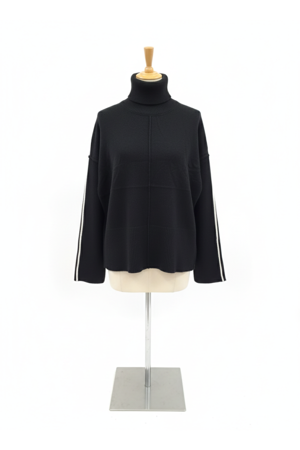 Pull noir Col Roulé Élégant – Maille Douce - 2