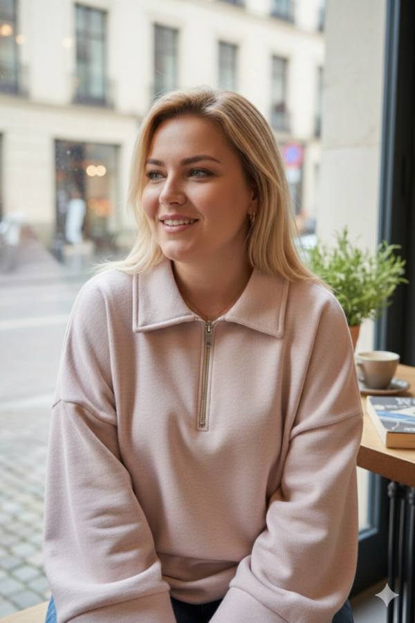 Sweat rose Oversize à Col Zippé – Douceur & Style Italien