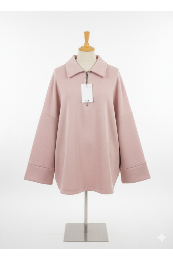 Sweat rose Oversize à Col Zippé – Douceur & Style Italien