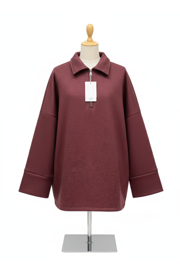 Sweat bordeaux Oversize à Col Zippé – Douceur & Style Italien