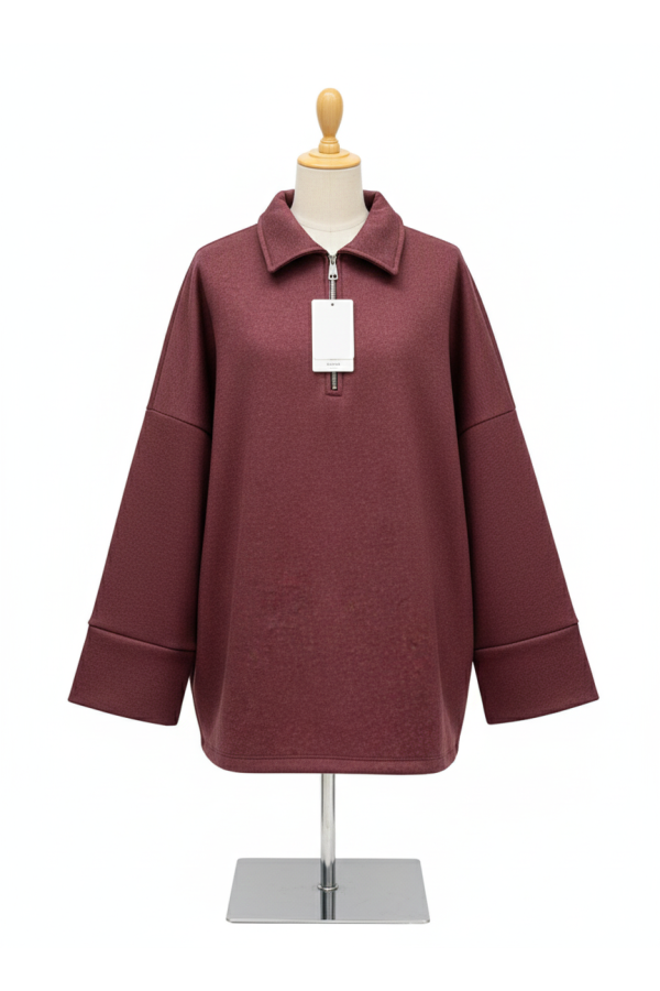 Sweat bordeaux Oversize à Col Zippé – Douceur & Style Italien