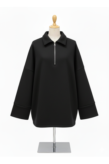 Sweat noir Oversize à Col Zippé – Douceur & Style Italien