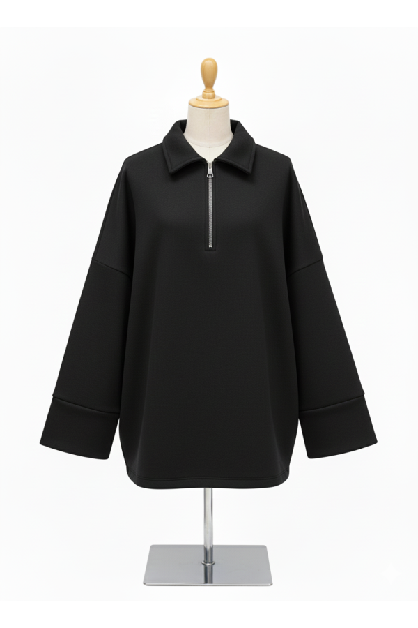 Sweat noir Oversize à Col Zippé – Douceur & Style Italien