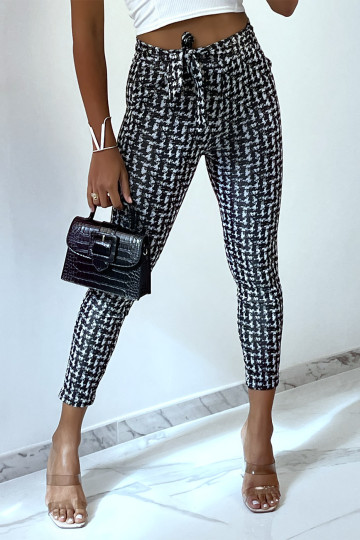 Pantalon slim noir avec motif poches et ceinture - 1
