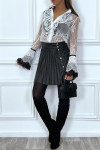 Chemise blanche en dentelle blanche avec col et volant noir - 5