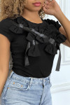T-shirt noir manches courtes, avec des noeuds - 7